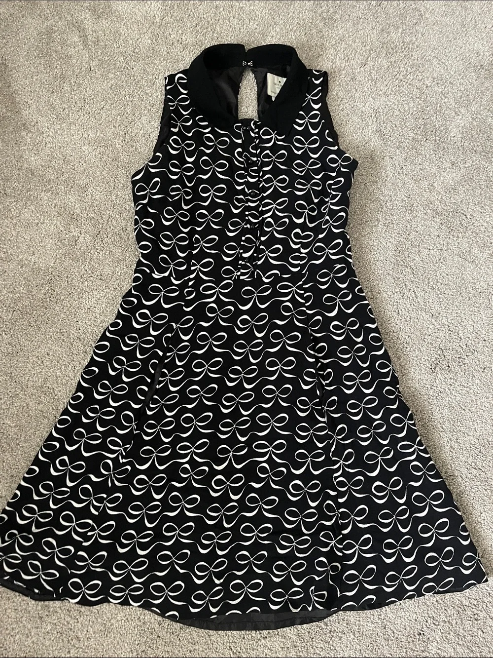 kate spade Black & White Bow-Print Fit-and-Flare Dress 4
